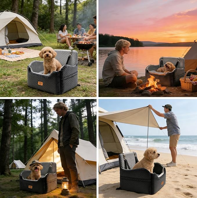 Thick High-Density Sponge Large Dog Car Seat, Comfortable Booster Seats for Large Dogs Under 65lbs,Travel Pet Beds in-Vehicle, Detachable and Washable Car Bed for Pets with 2 Adjustable Seatbelt