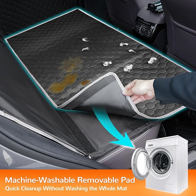 Mancro Back Seat Extender for Dogs with Detachable Mat,Hard Bottom Car Seat Cover for Dogs Supports 400lbs, Waterproof Dog Car Seat Cover for Back Seat, 600D Scratch-Proof Dog Hammock for Car,Black