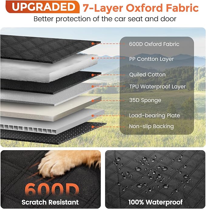 Dog Seat Cover for Back Seat Hard Bottom,Holds 500 lbs,Waterproof Dog Car Seat Cover for Back Seat Extender,Scratch-Proof Pet Hammock for Car,SUV,Truck - with Mesh Window & Storage,BlackOR