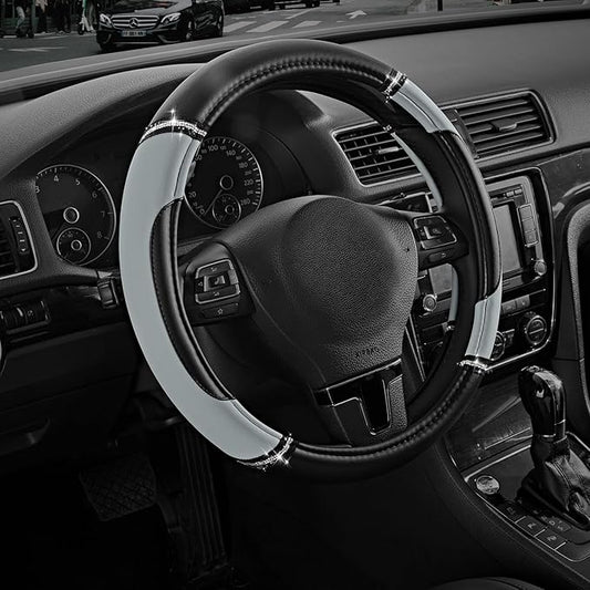 Road Comforts Leather Steering Wheel Cover - Made with PVC Leather - Anti-Slip, Universal Fit 14 1/2 inches to 15 inches - Gray