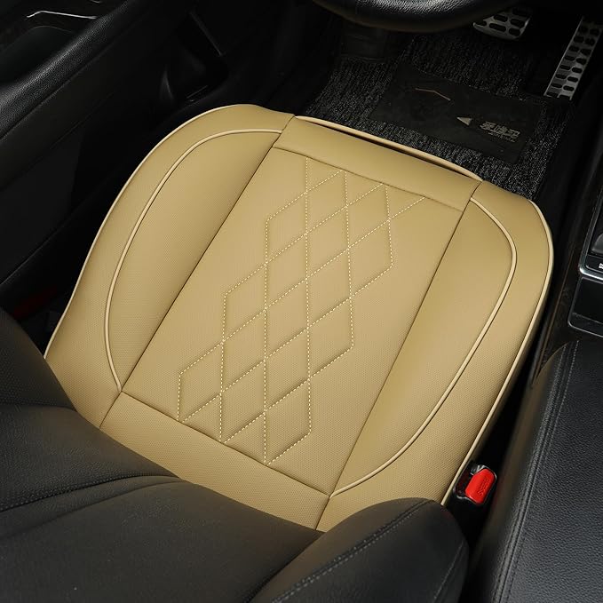 JOJOBAY Leather Car Seat Cover,Bottom Seat Covers for Cars,Front Seat Protector,Fit for 95% of Vehicles - Padded,Anti-Slip(1 PC,Beige)
