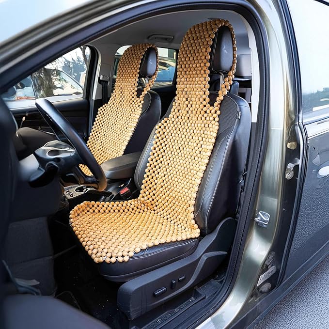 ZONETECH Beaded Seat Cover for Cars Cooling, Massage Cushion, Car Seat Natural Wooden Beads for Semi Truck, Trailer, Car (Natural, 2-Pack)