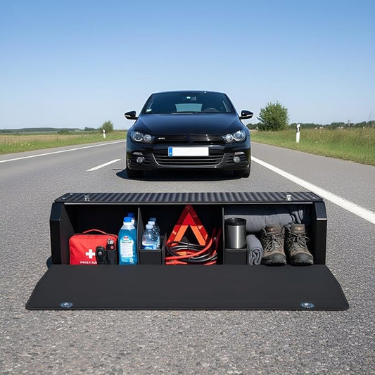 SUV Trunk Organizer with Lid, Waterproof Leather Car Storage Organizer with Sturdy Handle, Car Trunk Storage Organizer Fits Shopping, Camping, Road Trips (40.5 inch)