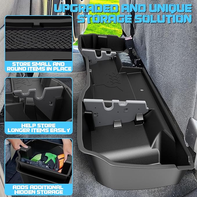 Underseat Storage Compatible with 2014-2018 Chevy Silverado GMC Sierra Double/Extended Cab 1500(Inclu 2019 Ld/Lt)& 2015-2019 2500 3500 HD, Upgraded Rear Under Seat Organizer Cargo Box