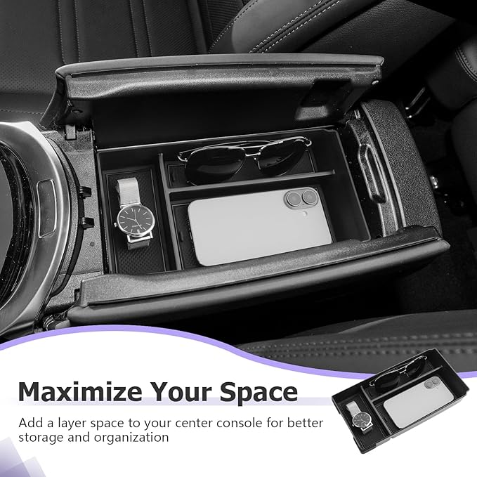 LUWU Center Console Organizer Compatible with 2019-2025 Benz G-Class G550/G580/AMG G63/G500/G350/W463/W464/G-wagen Accessories Armrest Console Storage Box Insert Tray ABS Material Coin Container Black