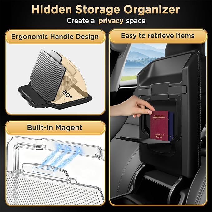 for Tesla Model Y Juniper(2025-2026) & Model 3 Highland(2024-2026) Center Console Organizer [Slide Smoothly & Carbon Fiber] Sunglasses Cup Holder for Tesla Model 3 Model Y Accessories Black