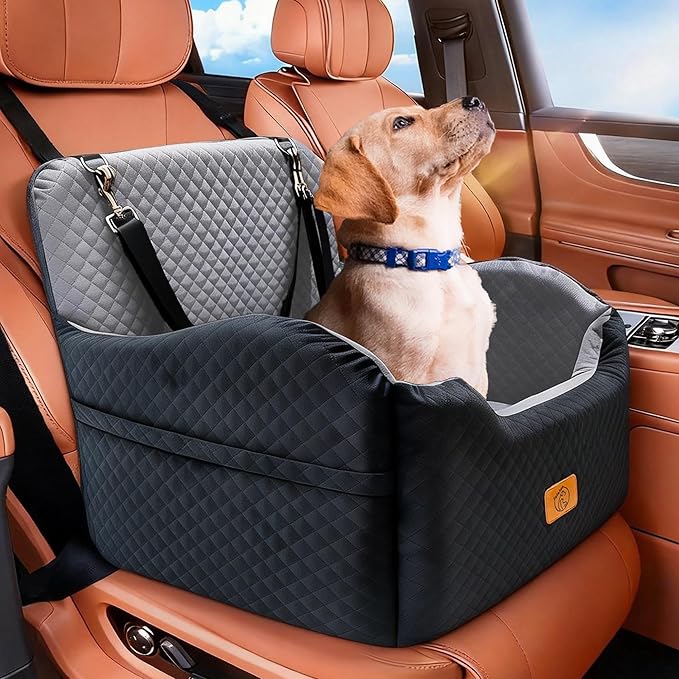 Memory Foam Dog Booster Seat Under 35 lbs, Medium Dog Car Seat, Comfortable Hi-Density Sponge Car Bed for Small/Medium Pets,Detachable and Washable Pet Travel Bed with 2 Adjustable Safety Belt