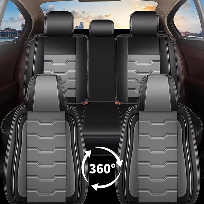 Car Seat Covers Fit for Hyundai Accent 2017-2024 2025 Waterproof Faux Leather Seat Covers Cushion Protector Car seat Covers Compatible Airbag(5 Seats, Black-Grey)
