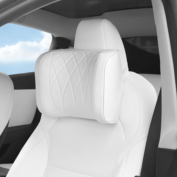 Car Headrest Leather Memory Foam Neck Pillow for Driving with Leather Soft Comfortable Seat Head Pillow Cushion / Car Neck Pillow SUV Sedan Relieving Neck Stiffness Seat Neck Support Pillow White 1PC