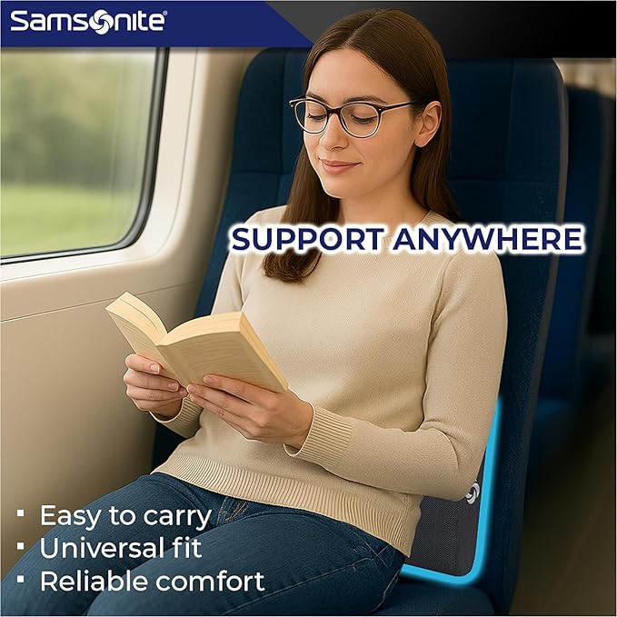 Samsonite Ergonomic Lumbar Pillow for Office Chair and Car Seat - Memory Foam Back Support Lumbar Pillow, Premium Cushion Chair Support for Lower Back Pain Relief and Versatile Use (Dark Grey)