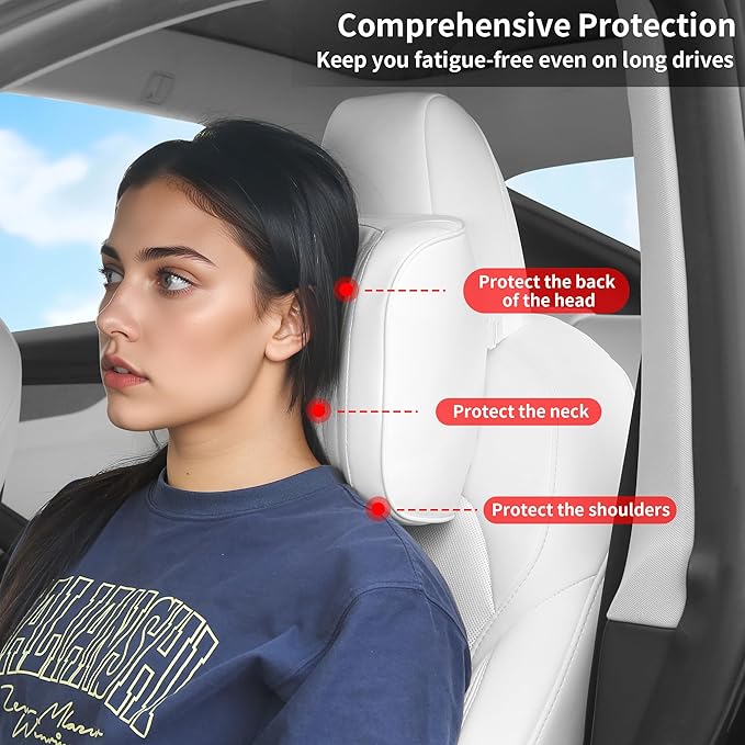 Car Headrest Leather Memory Foam Neck Pillow for Driving with Leather Soft Comfortable Seat Head Pillow Cushion / Car Neck Pillow SUV Sedan Relieving Neck Stiffness Seat Neck Support Pillow White 2PC