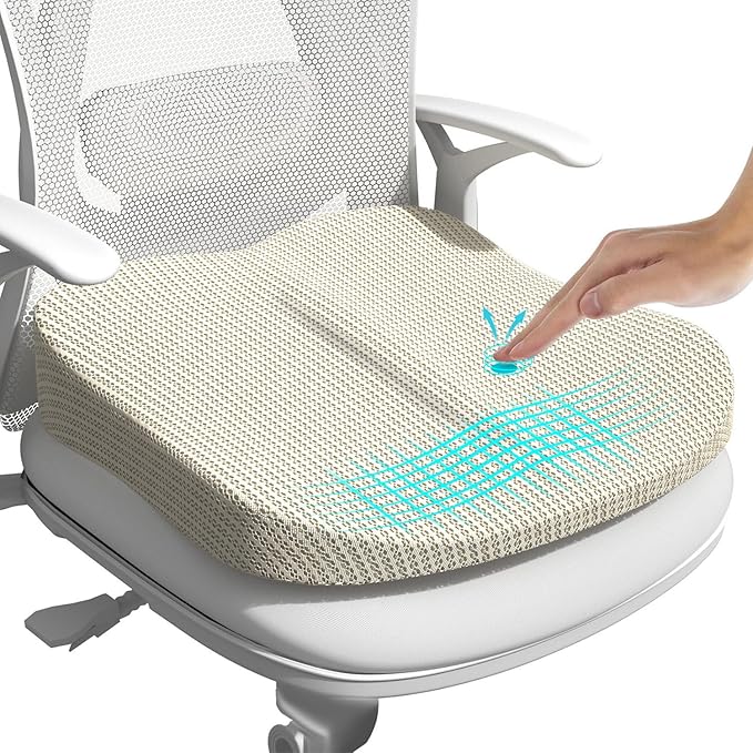 Wedge Car Seat Cushions for Driving, Adult Booster Seat Cushion for Car Truck Driver, Memory Foam Butt Cushion for Office Chair Wheelchair Home, Mesh Beige