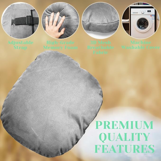 1 Pack Universal Car Headrest & Neck Support Pillow Soft Auto Seat Headrest Neck Rest Cushion for Driving with Adjustable Strap, Memory Cotton and Removable Cover, Ergonomic Design Gray