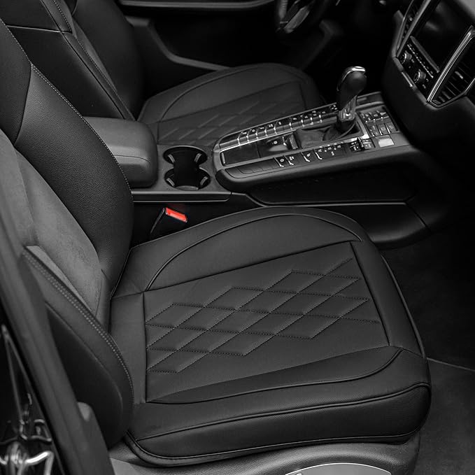 JOJOBAY Leather Car Seat Cover,Bottom Seat Covers for Cars,Front Seat Protector,Fit for 95% of Vehicles - Padded,Anti-Slip,Premium Leather(1 PC,Black)