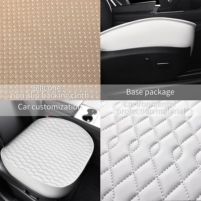 SanQing 2PCS Car Seat Cover Luxury Napa Leather Front Seat Covers for Model Y 2023-2024 Car Seat Bottom,Original White Color Heavy Duty Seat Cushion Protector Without Backrest (White, Model Y)