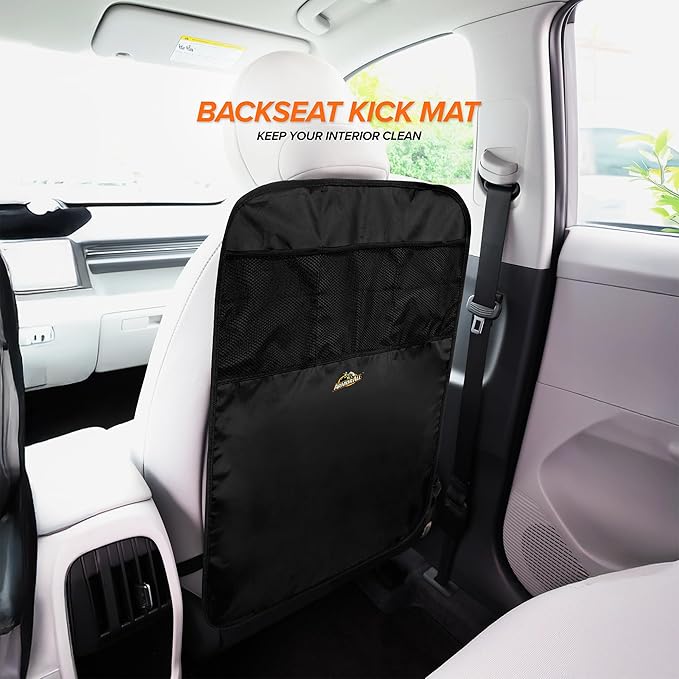 Armor All Car Backseat Kick Mat with Storage, Backseat Kick Protector for Kids with 3 Mesh Pockets, Protects from Kicks, Scratches, Scuffs, Spills, Stains, 3 Adjustable Straps for Easy Installation