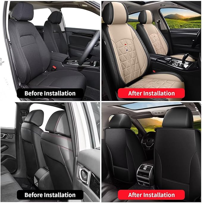 Front Seat Covers Fit for Kia Soul 2010-2023 2024 2025 Seat Covers Waterproof Leather Automotive Seat Cushion with Airbag Compatible (2 Seats, Black & Beige)