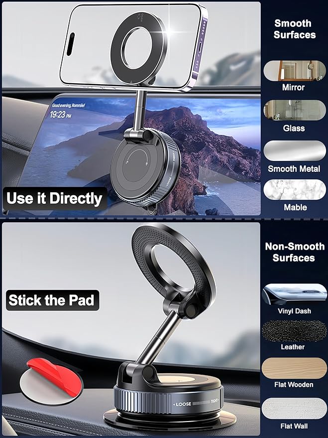 Upgraded 360° Vacuum Magnetic Phone Holder, Magnetic Car Phone Mount, Hands-Free Suction Cup Phone Holder for Car/Gym/Mirror/Shower, Car Mount Compatible with iPhone 17 Pro Max/Android
