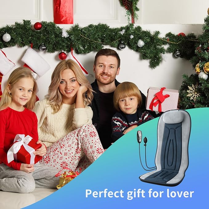 Back Massager with Heat for Chair, Massage Chair Pad with Neck Support, Short Plush Cover & Vibration, Seat Cushion For Seniors, Office Workers & Family, Fatigue & Pain Relief in Office, Home & Travel