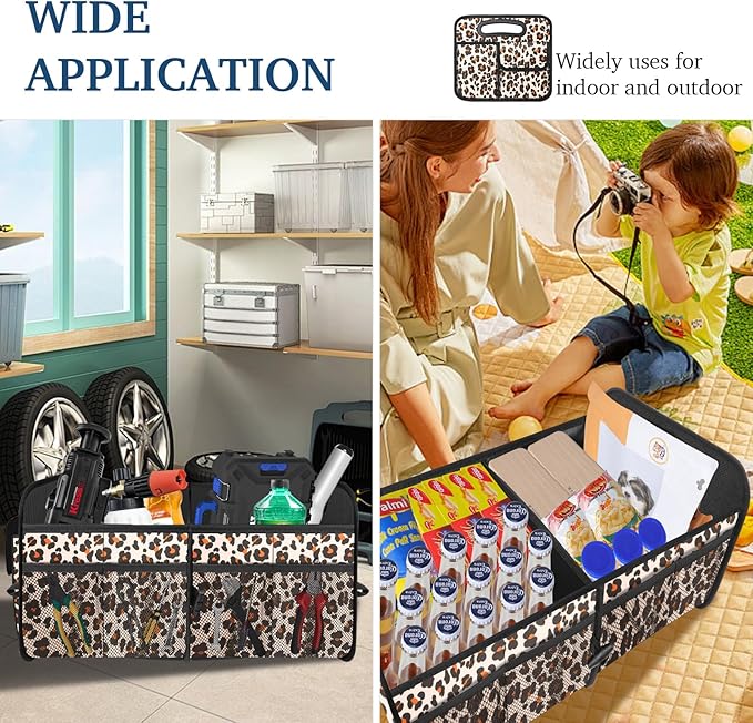 Femuar Car Trunk Organizer, Trunk Storage Organizer with Large Capacity Waterproof Collapsible Trunk Organizer for Car Suv/Jeep/Sedan (Leopard Print, Standard)