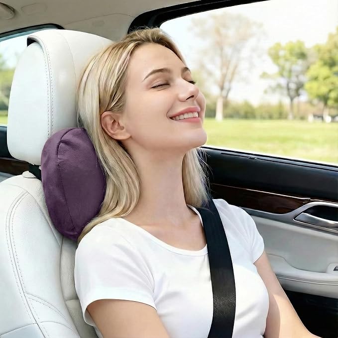 2PCS Car Pillow for Car Neck Pillow for Driving Seat Lumbar Support Soft Cushion with Extra Filling Accessories Back Support for Travel Nap and Trips Sleeping (Violet, Head)