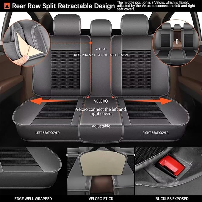 Breathable Ice Silk Seat Covers for Hyundai Santa Fe 2007-2025 2026 - Waterproof Leather Car Cushions Anti-Slip Cooling Seat Covers Protector(5 Seats - Black&Grey)