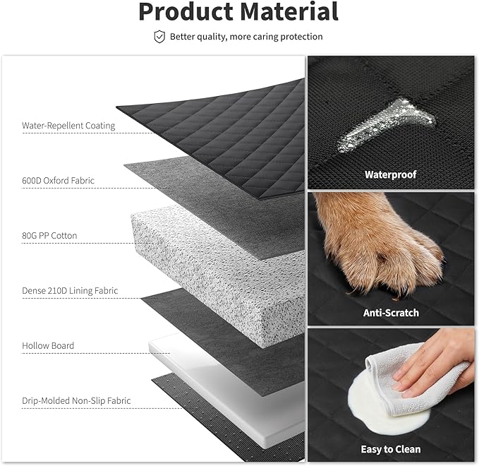 HOTEAGLE Back Seat Cover for Dogs, Waterproof Hard Bottom Spacious and Comfortable, Ideal for Car Trips and Outdoor Adventures, Cherished by Pet Owners（Black）