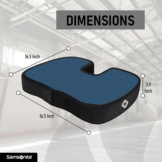 Samsonite Memory Foam Seat Cushion for Car & Office Chair – Tailbone Pain Relief, Cooling Pillow, Ergonomic Posture Corrector, Car Accessories & Home Office Essentials