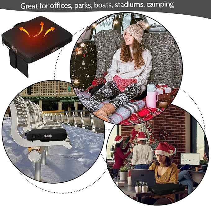 Juexica Portable Heating Seat Cushion Heated Pad with 3 Levels Fast Heating Warm Seat Pads Electric USB Power Stadium Pad for Bleachers Office Park Boat Camping