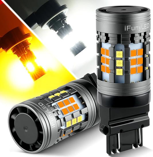 2PCS 3157 Switchback LED Bulb, Super bright 3156 3056 3057 3047 3457 4157 LED, Anti Hyper Flash CANBUS Error Free, Dual Color for Turn Signal Lights and DRL/Parking Lights - Amber/White