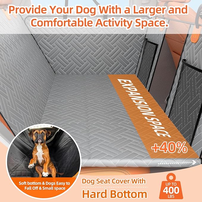 Back Seat Extender for Dogs,Hard Bottom Car Seat Cover for Dogs with Mesh Window,Waterproof Backseat Pet Cover Hard Bottom-Dog Car Seat Cover for Back Seat Dog Hammock for Car/SUV (L-Grey)