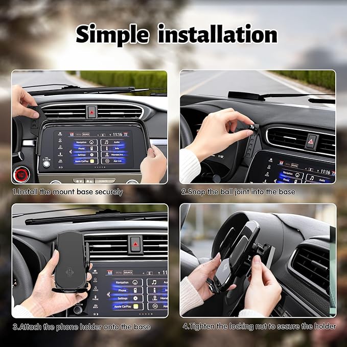 Car Phone Mount for Honda CR-V 2017–2022, 15W Fast Charging Auto-Clamping Honda CRV Phone Holder, 360°Adjustable Left-Top Screen Mount, Car Accessories