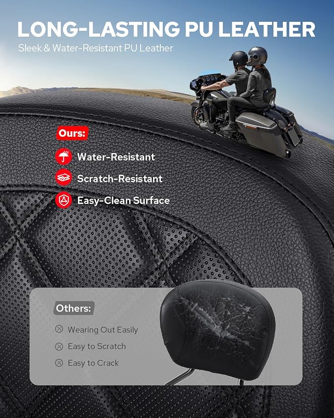 Benlari Passenger Sissy Bar Backrest, Quick Release Detachable Rear Backrest Sissy Bar Fit for Harley Davidson Touring Street Glide Road Glide Road King Electra Glide 2009-2024, Black