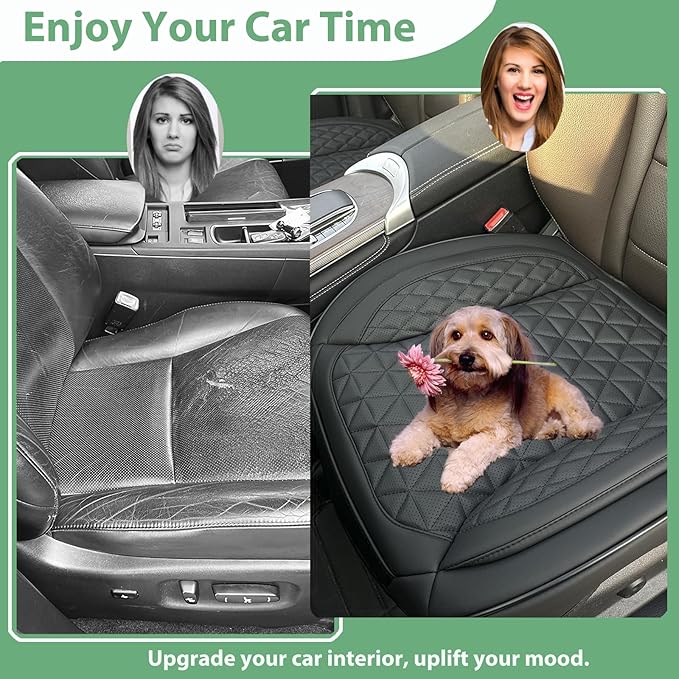 2 Pack Leather Front Car Seat Cover Bottom Only, Anti-Slip Padding Seat Cushion, Full Wrap Seat Protector with Storage Function Universal Fit for Most Cars, SUV, Pick-up Trucks (Black)