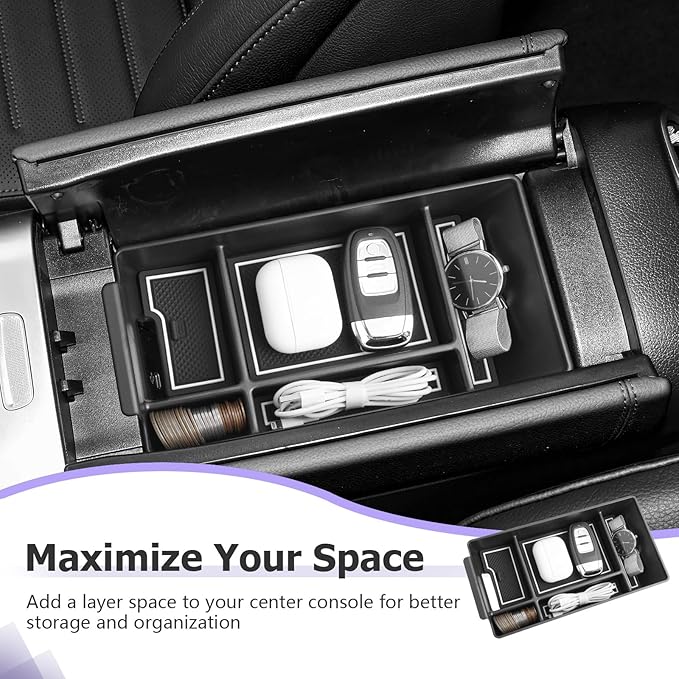 LUWU Center Console Organizer Compatible with 2022-2026 Benz C-Class C300/C300 4Matic/AMG C43/AMG C63 SE Performance W206 Accessories Armrest Console Storage Box Insert Tray ABS Material White