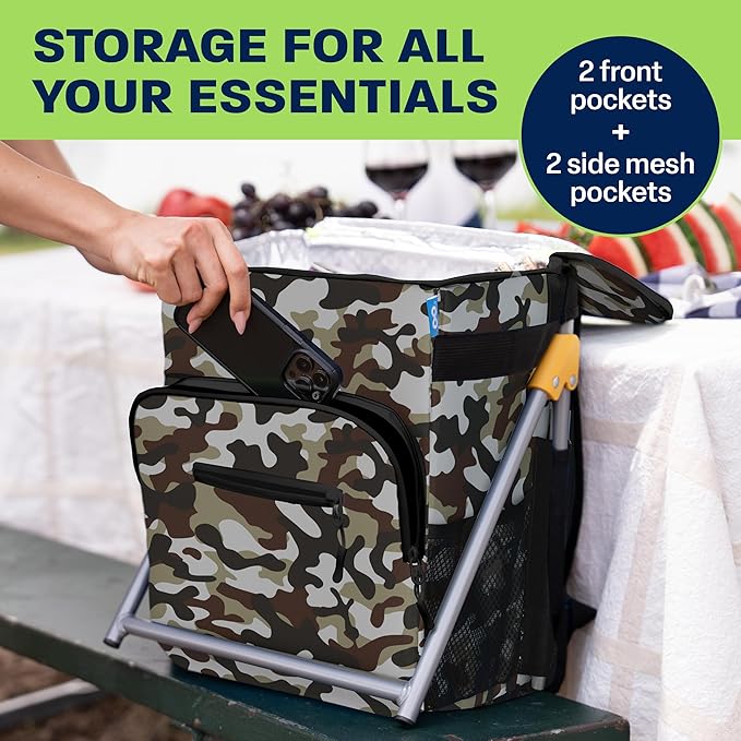 Insulated Backpack Cooler with Foldable Seat - 40 Cans, 24 Hour Cooling, Breathable Straps, Lightweight Leak Proof Liner, Portable Cooler Backpack Bag for Men Women Beach Travel Camping Picnic Hiking