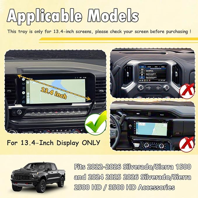 Dashboard Organizer Compatible with 2022 2023-2025 2026 Chevy Silverado/GMC Sierra 1500 & 2024 2025 2026 Silverado/Sierra 2500HD 3500HD Accessories, Dash Board Storage Tray 13.4" Screen ONLY