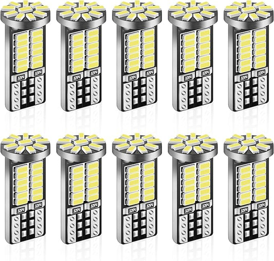 10 Pieces 194 LED Bulb Super Bright 6500K T10 168 2825 W5W 34-SMD 3014 Chipsets Replacement Bulbs for Car Trunk Interior Dome Map Door Dash Courtesy License Plate Lights - Xenon White