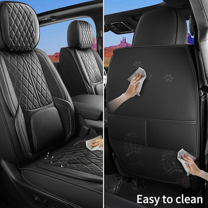 Car Seat Cover Custom Fit for Ford F150 2009-2026 Faux Leather Seat Cover Set Compatible with Regular Cab Super Cab Super Crew Pickup Truck Cushions (Black, Full Set)