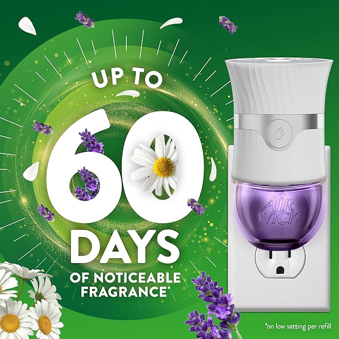 Air Wick Plug in Scented Oil Starter Kit, 2 Warmers + 6 Refills, Lavender & Chamomile, Eco Friendly, Essential Oils, Air Freshener