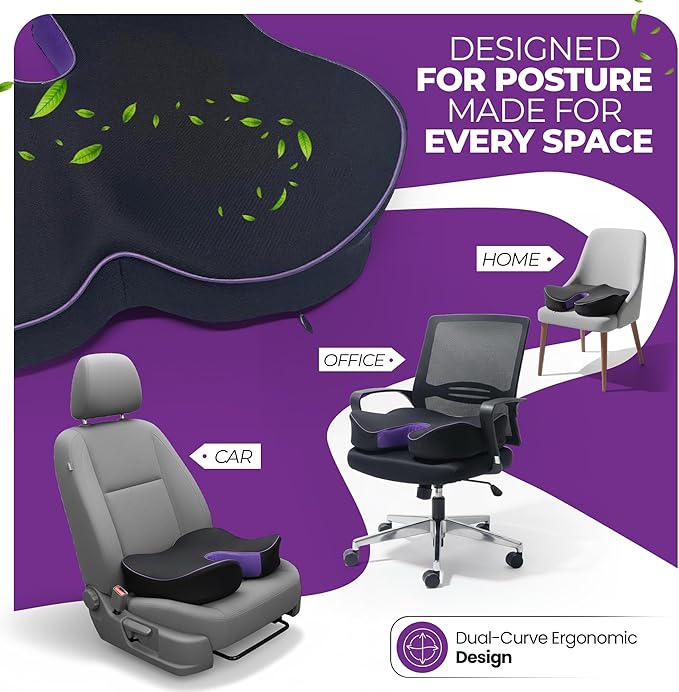 Carepath Memory foam seat cushion | Pain relief seat cushion for office chair, desk for long sitting, sciatica ,back & butt _Orthopedic office chair cushions for back pain, Car travel | Extra Dense