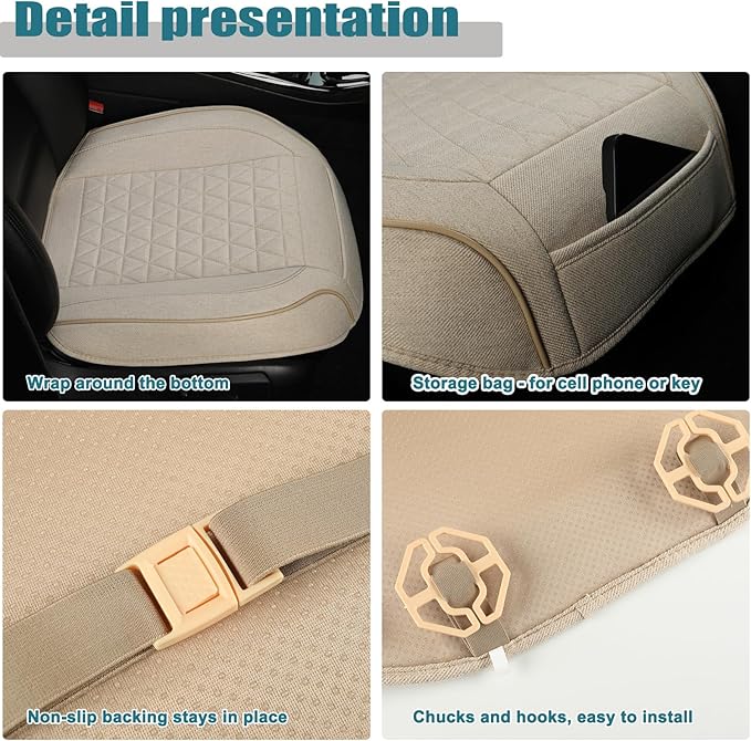 West Llama Linen Front Car Seat Cover Protector Anti-Slip Bottom Seat Cover Fits 95% of Vehicles,Wrapping Around The Bottom,Triangular Pattern(Beige-1Pcs)