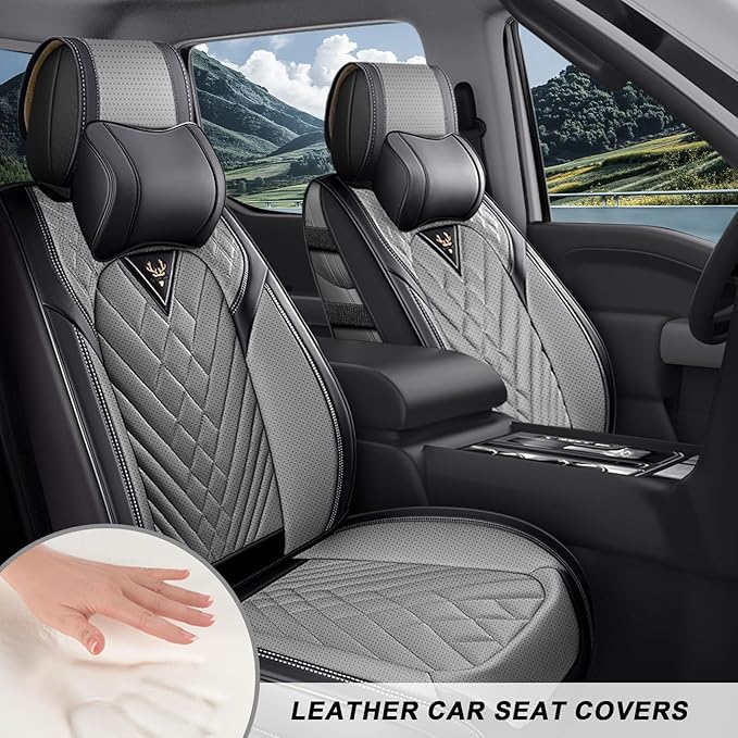 Front Set Car Seat Covers for Ford F-150 F-250 F-350 XL XLT STX Lariat King Ranch Platinum Raptor Waterproof Seat Covers 2009-2025, Anti-Slip Seat Protectors(Luxury 2 Seats/Black Gray)