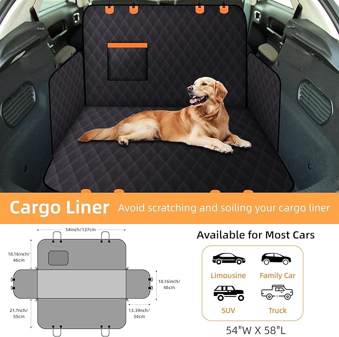 [600D Oxford] Dog Car Seat Cover 100% Waterproof Pet Back Seat Protector with Non-Slip Anchors & Mesh Window, Durable Dog Car Hammock for SUV Truck Sedan, Scratchproof Lining