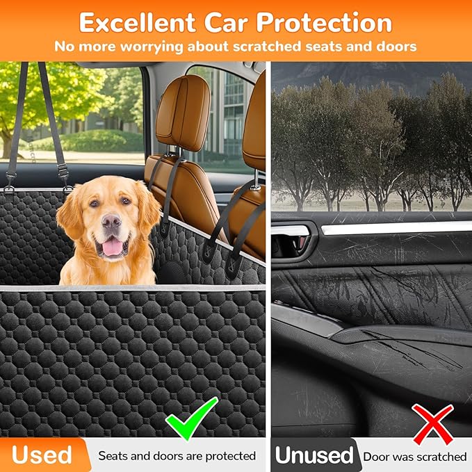 Mancro Back Seat Extender for Dogs with Detachable Mat,Hard Bottom Car Seat Cover for Dogs Supports 400lbs, Waterproof Dog Car Seat Cover for Back Seat, 600D Scratch-Proof Dog Hammock for Car,Black