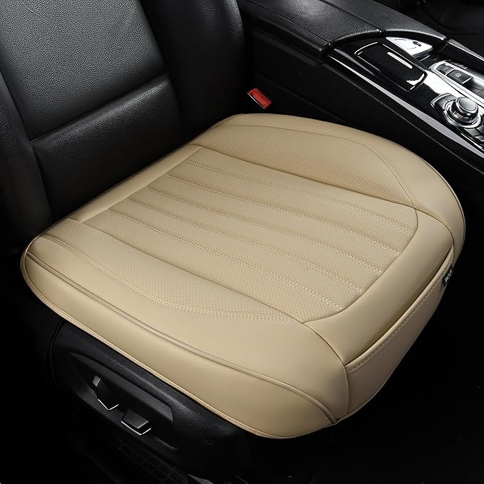 2 Pack Front Car Seat Bottom Covers, Universal Auto Seat Cushions, Nappa Leather Full Wrapping Edge Compatible with Most of Vehicles - SUVs/Sedans/Pickup Trucks, Beige