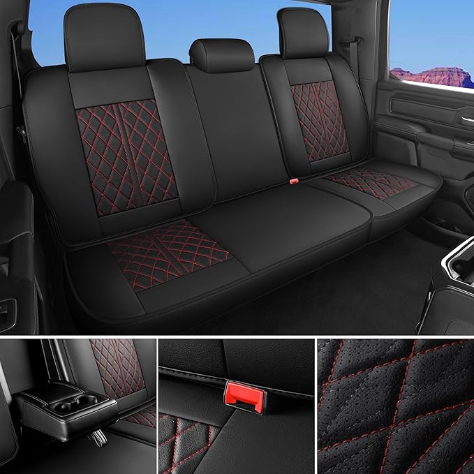 Car Seat Cover Custom Fit for Ford F150 2009-2026 Faux Leather Seat Cover Set Compatible with Regular Cab Super Cab Super Crew Pickup Truck Cushions (Black Redline, Full Set)