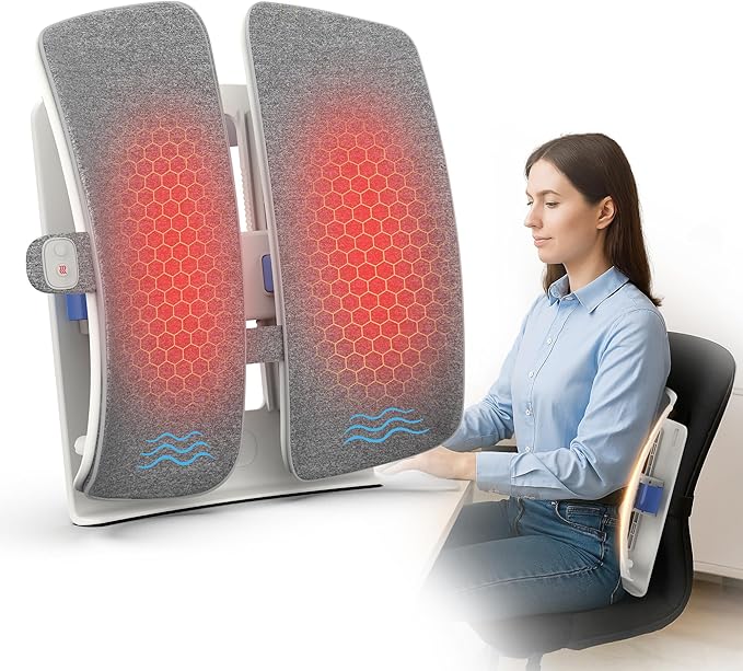 COMFIER Heated Lumbar Support Pillow with Vibration Massage, Back Support Cushion for Office Chair, Adjustable Height up to 18.1 in – Thoughtful Gifts for Mom Dad Women Men