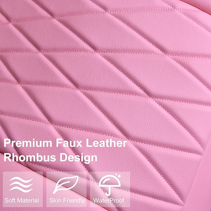 CAR PASS 2 Pack Leather Front Car Seat Covers, Bottom Seat Covers Full Wrapped with Storage Pocket, Anti-Slip Leather Seat Protectors,Waterproof Seat Cushion Pad Universal Fit Sedan SUV Truck, Pink
