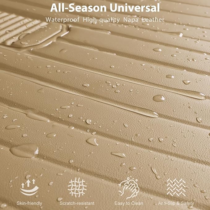 CAR PASS Premium Leather Car Seat Cushion, Comfort Memory Foam Driver Seat Cushion for Long Driving, Waterproof Non-Slip Seat Cushions for Cars, Truck, SUV, Office Chairs, Stadium, Beige